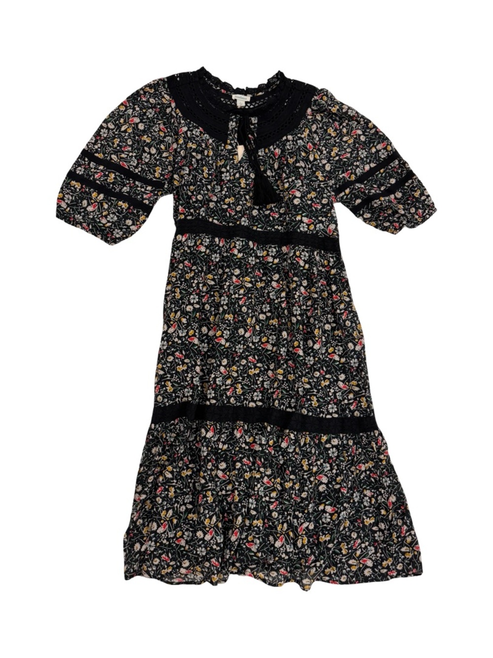 Sundance Black Floral Midi Dress with Crochet Yoke - Picture 7 of 10